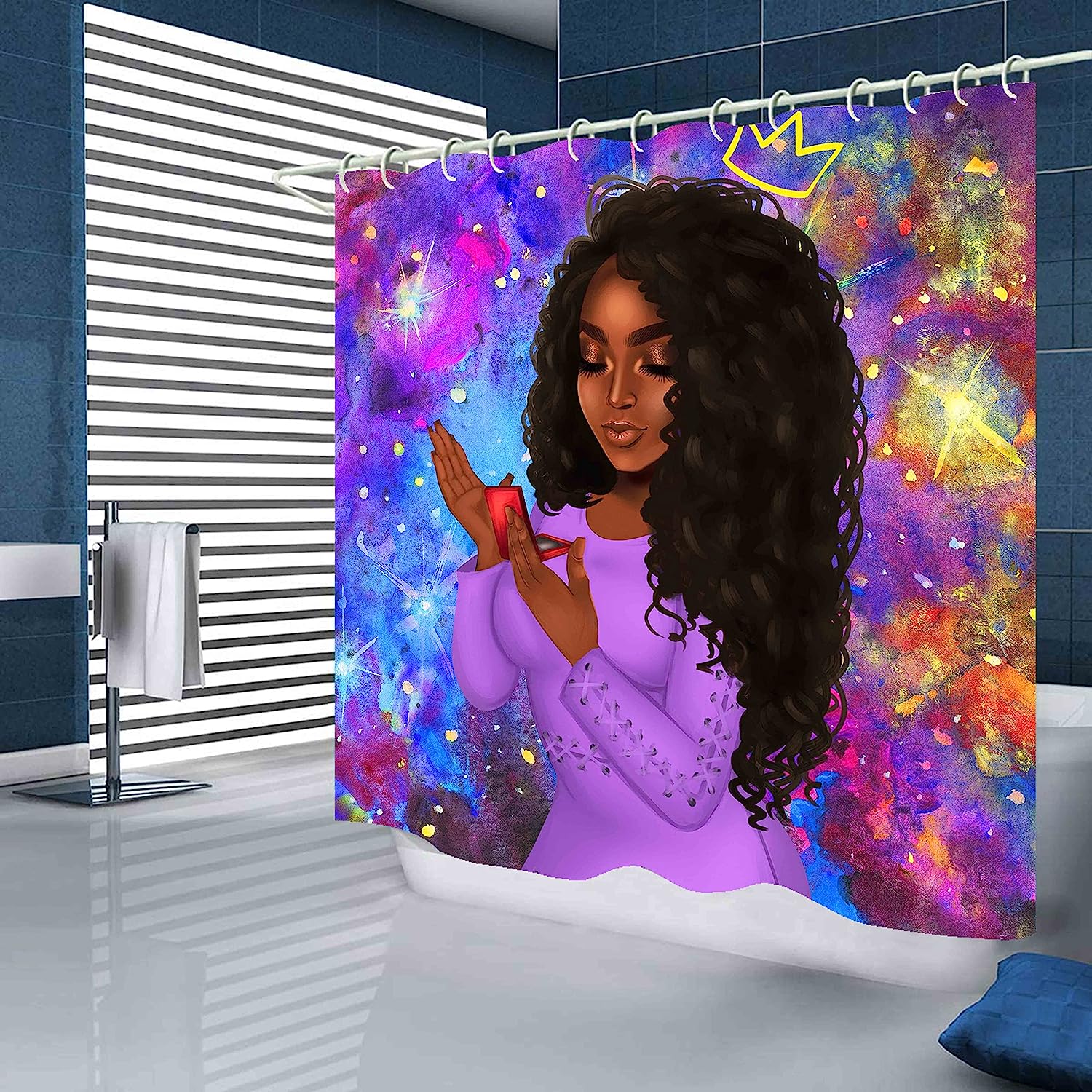 Purple And Black Bathroom Decor Set With African American Shower Curtain - Image 2