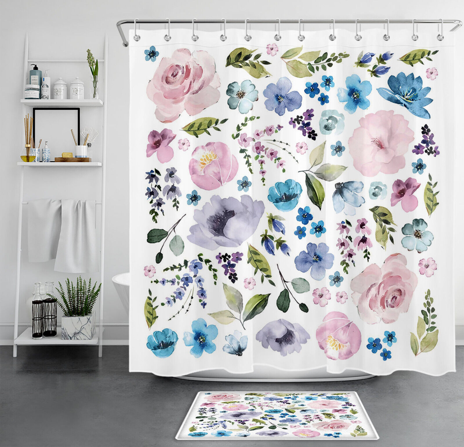 Purple And Pink Botanical Flower Shower Curtain