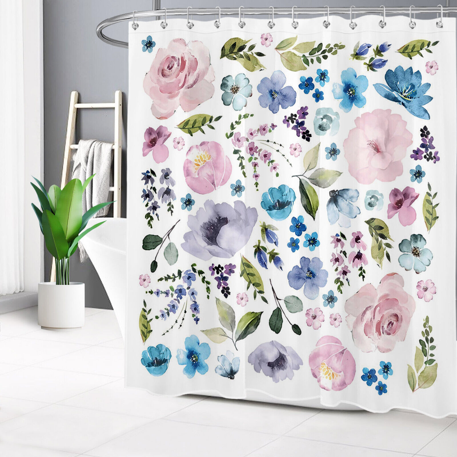 Purple And Pink Botanical Flower Shower Curtain - Image 2