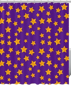 Purple Background Golden Stars Pattern Shower Curtain, Perfect For Elegant Bathroom Decor