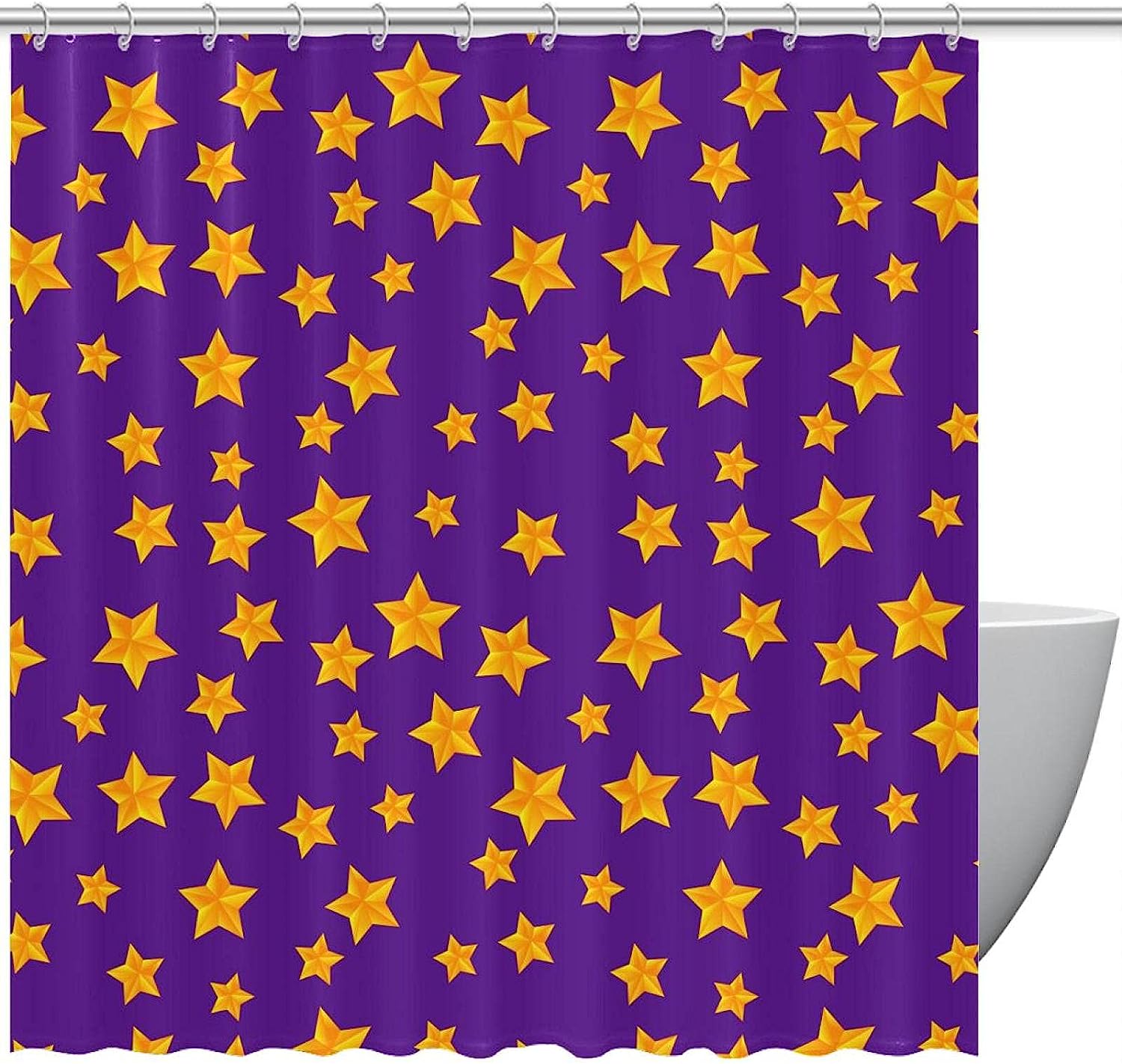 Purple Background Golden Stars Pattern Shower Curtain, Perfect For Elegant Bathroom Decor