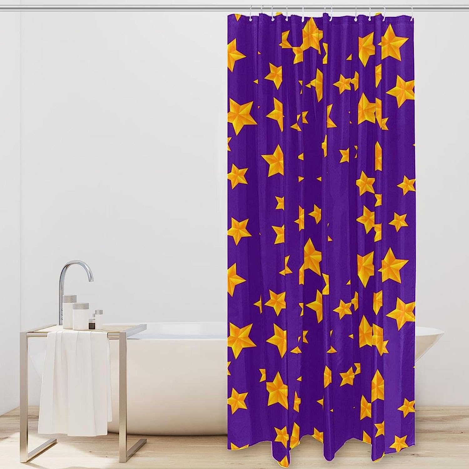 Purple Background Golden Stars Pattern Shower Curtain, Perfect For Elegant Bathroom Decor