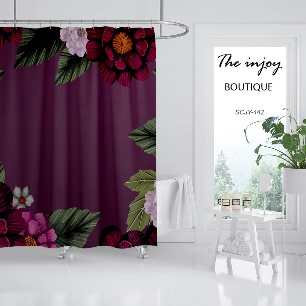 Purple Bathtub Home Decor And Waterproof Floral Flowers Shower Curtain For A Relaxing Bath