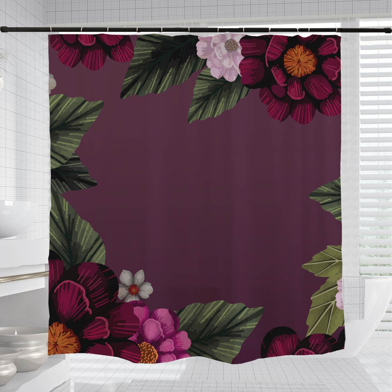 Purple Bathtub Home Decor And Waterproof Floral Flowers Shower Curtain For A Relaxing Bath