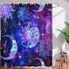 Purple Blue Burning Sun and Moon Mandala Shower Curtain with Stars, Celestial Fantasy Universe