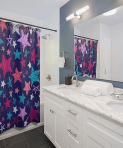 Purple, Blue and Pink Star Lovers Shower Curtain
