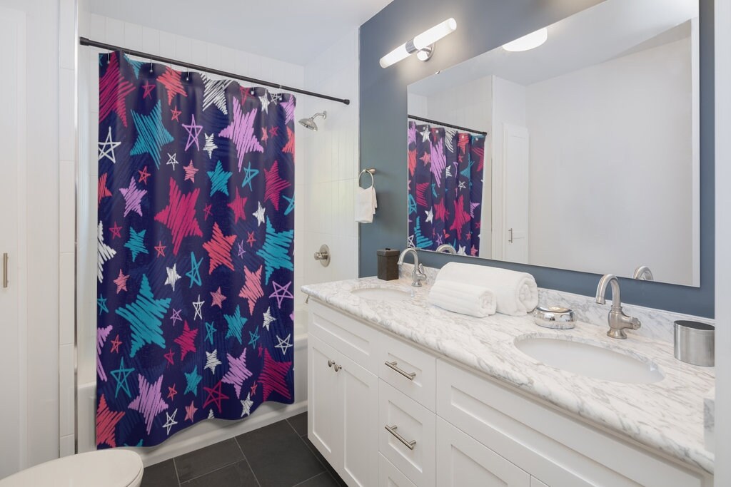 Purple, Blue and Pink Star Lovers Shower Curtain