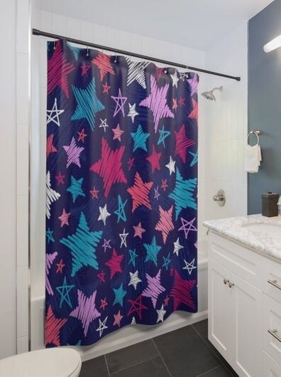 Purple, Blue and Pink Star Lovers Shower Curtain
