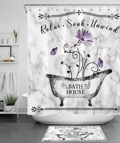 Purple Butterfly Marble Shower Curtain For A Unique Bathroom Decor