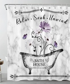 Purple Butterfly Marble Shower Curtain For A Unique Bathroom Decor