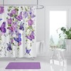 Purple Butterfly Shower Curtain, Rustic Floral Bathroom Decoration