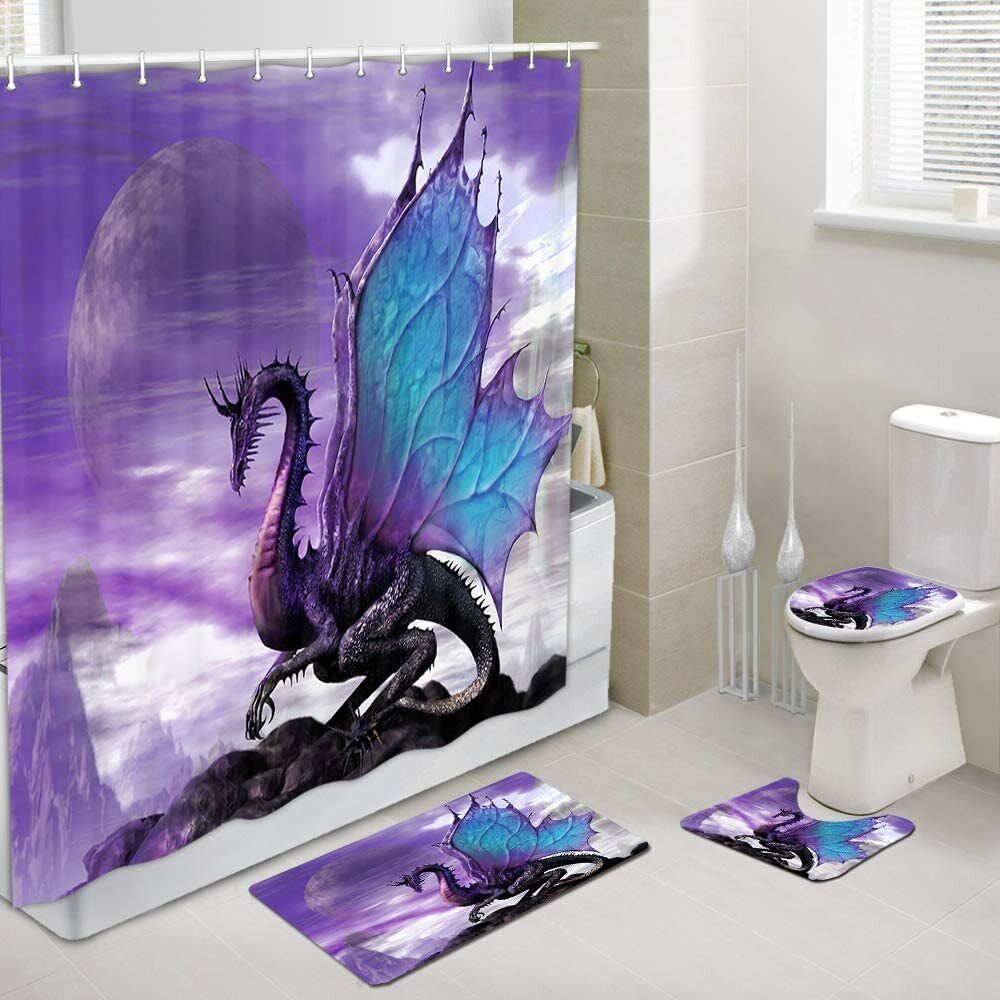 Purple Dragon Shower Curtain Fantasy Print Bathroom Decor