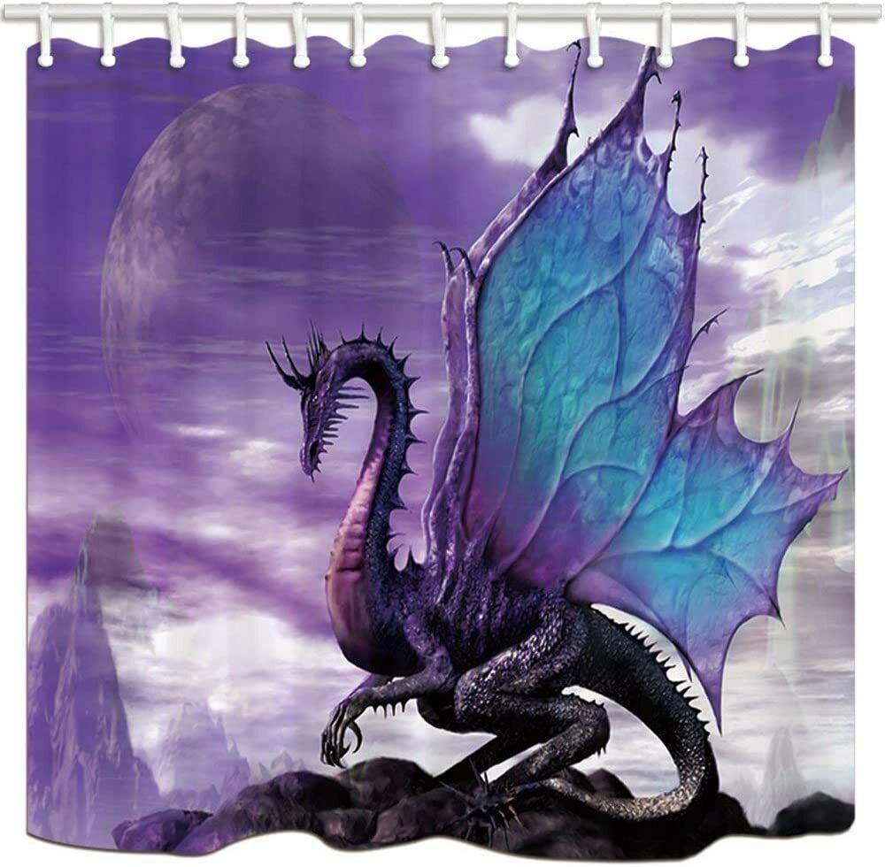 Purple Dragon Shower Curtain Fantasy Print Bathroom Decor