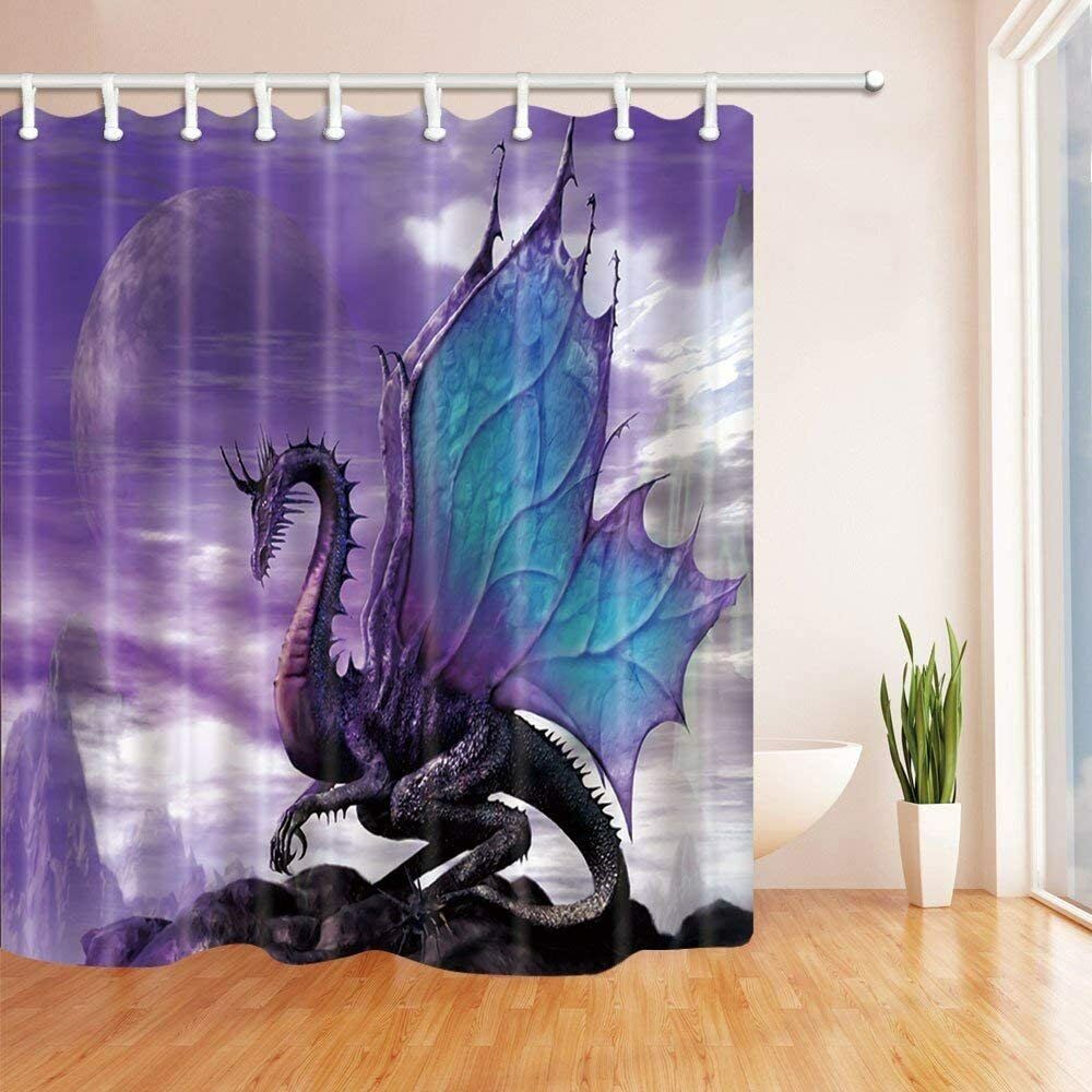 Purple Dragon Shower Curtain Fantasy Print Bathroom Decor