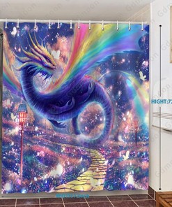 Purple Dragon Shower Curtain With Colorful Wings Fantasy Landscape Wonderland Fairy Tale Bath Decor For Bathroom Curtain