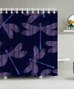 Purple Dragonfly Animal Print Shower Curtain with Waterproof Fabric for Bathroom Decor