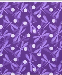 Purple Dragonfly Bathroom Shower Curtain with Floral Print