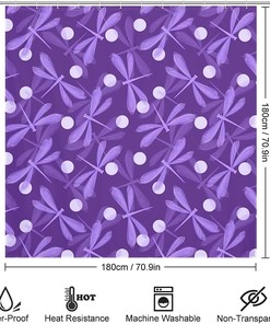 Purple Dragonfly Bathroom Shower Curtain with Floral Print