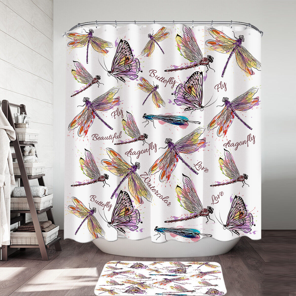 Purple Dragonfly Shower Curtain For Nature Bathroom Decor