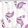 Purple Flamingos in a Row Fabric Shower Curtain for Bathroom Decor