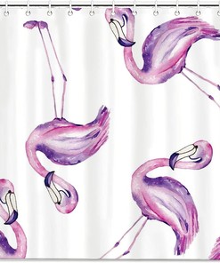 Purple Flamingos in a Row Fabric Shower Curtain for Bathroom Decor