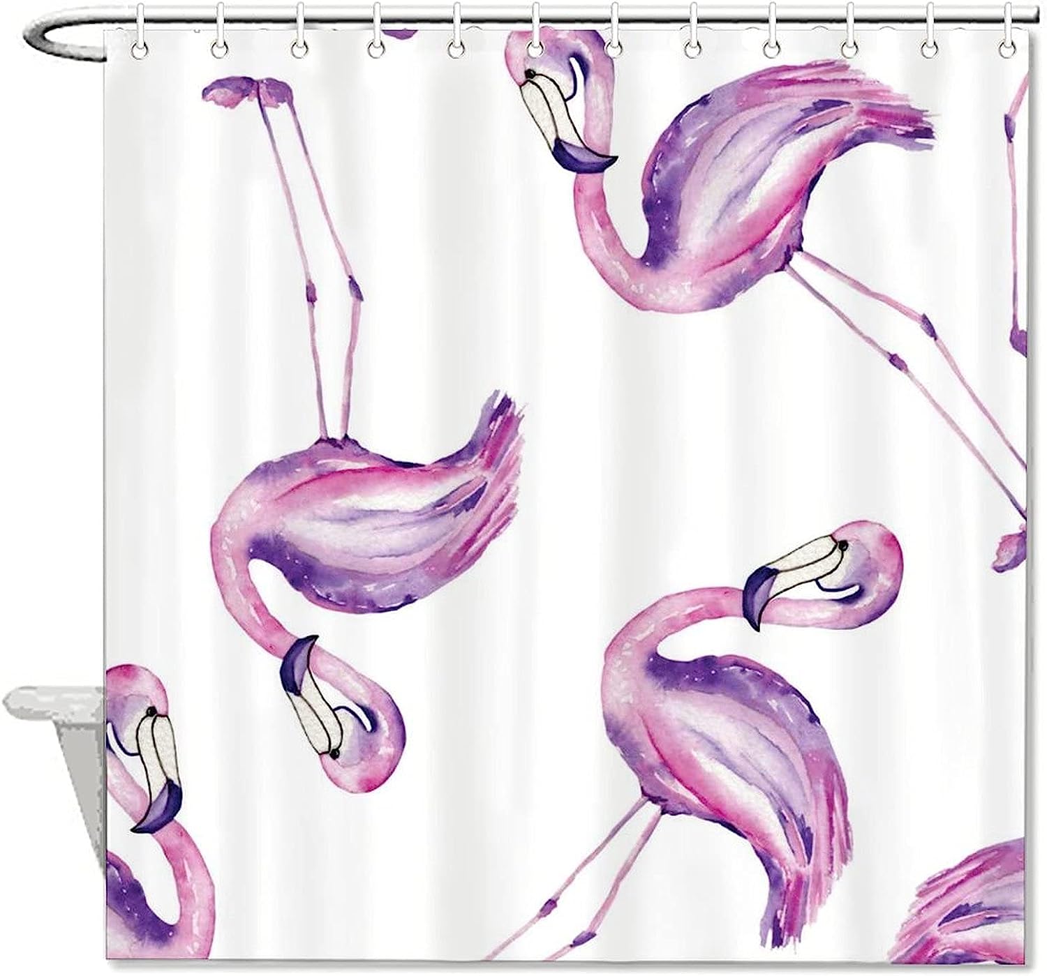 Purple Flamingos in a Row Fabric Shower Curtain for Bathroom Decor