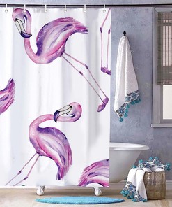 Purple Flamingos in a Row Fabric Shower Curtain for Bathroom Decor
