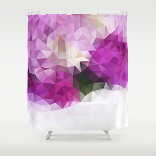 Purple Floral Shower Curtain with Geometric Design, Modern Bathroom Decor with Unique Style