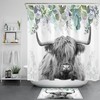 Purple Flower Botanical Highland Cow Shower Curtain and Bathroom Accessories Set