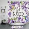 Purple Flower Hummingbird Shower Curtain with Farmhouse Planks