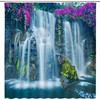 Purple Flowers Green Forest Jungle Shower Curtain - Waterfall Rainbow Nature Scenic Landscape