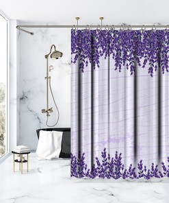 Purple Flowers Waterproof Shower Curtain With Multi-Sized Print