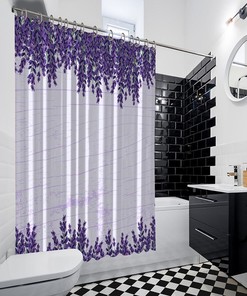 Purple Flowers Waterproof Shower Curtain With Multi-Sized Print