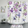 Purple Flowers and Butterfly Shower Curtain with Green Leaves for Spring 