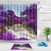 Purple Forest Waterfall Rainbow Waterproof Fabric Shower Curtain for Bathroom