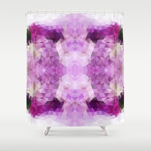 Purple Geometric Floral Shower Curtain Art, Abstract Bath Decor with SEO Keywords