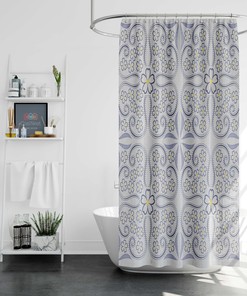 Purple Geometric Flower Shower Curtain with Floral Fabric Design