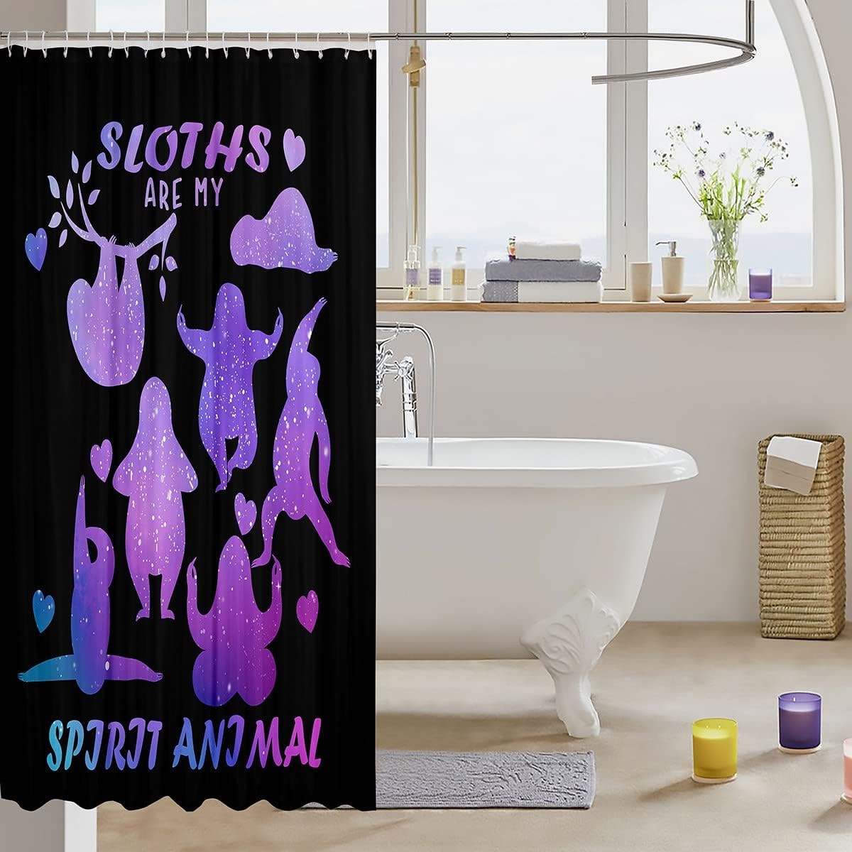 Purple Gradient Sloth Shower Curtain - Decorative And Waterproof Fabric For Home Bathroom Decor - Image 2
