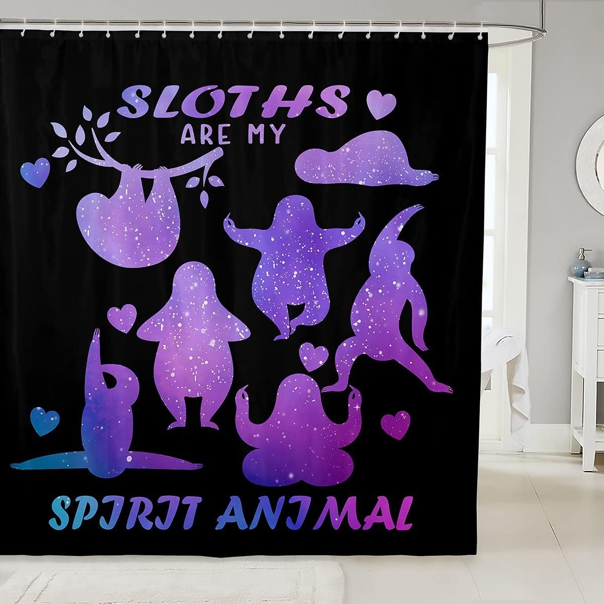 Purple Gradient Sloth Shower Curtain - Decorative And Waterproof Fabric For Home Bathroom Decor - Image 3