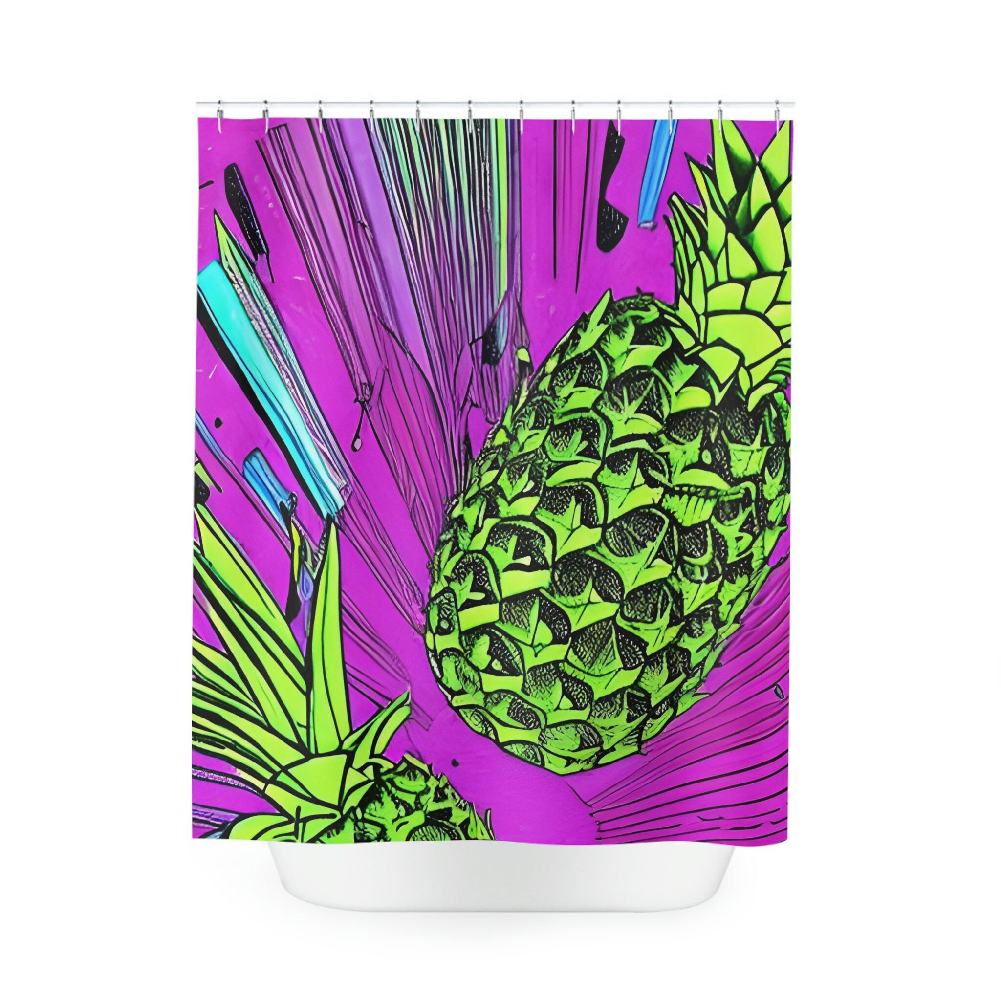 Purple Hawaiian Ai Art Cosmic Pineapple Shower Curtain For Unique Bathroom Decor - Image 2