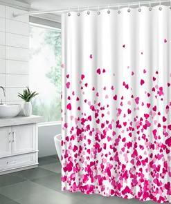 Purple Heart Pattern Shower Curtain for Romantic Bathroom Decor