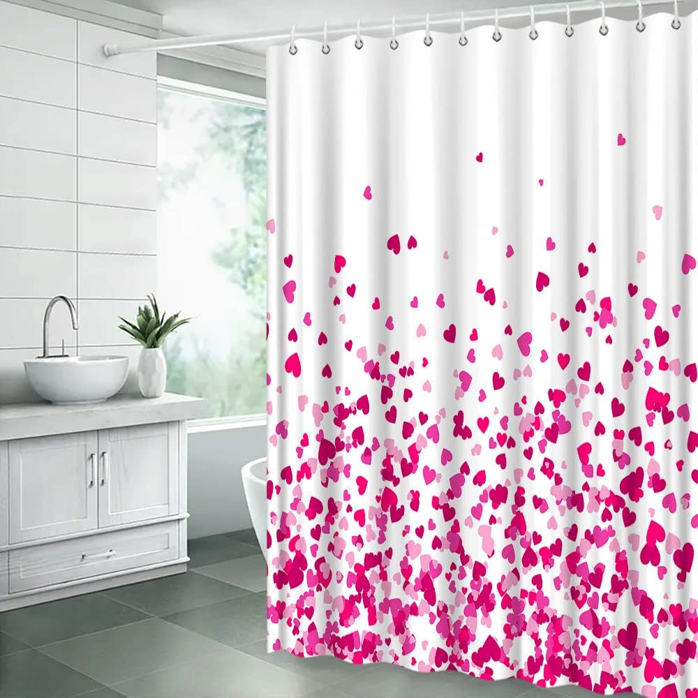 Purple Heart Pattern Shower Curtain for Romantic Bathroom Decor