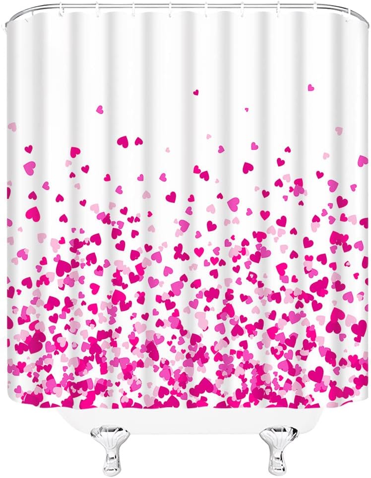 Purple Heart Pattern Shower Curtain for Romantic Bathroom Decor