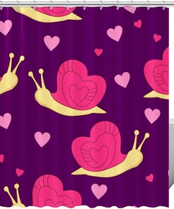 Purple Heart Snails Shower Curtain with Cute Animal Design, Romantic Bathroom Decor 