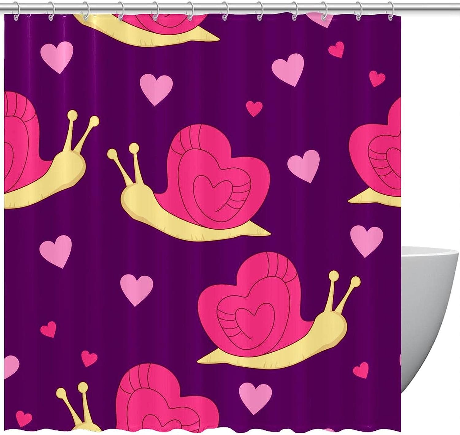 Purple Heart Snails Shower Curtain with Cute Animal Design, Romantic Bathroom Decor