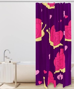 Purple Heart Snails Shower Curtain with Cute Animal Design, Romantic Bathroom Decor