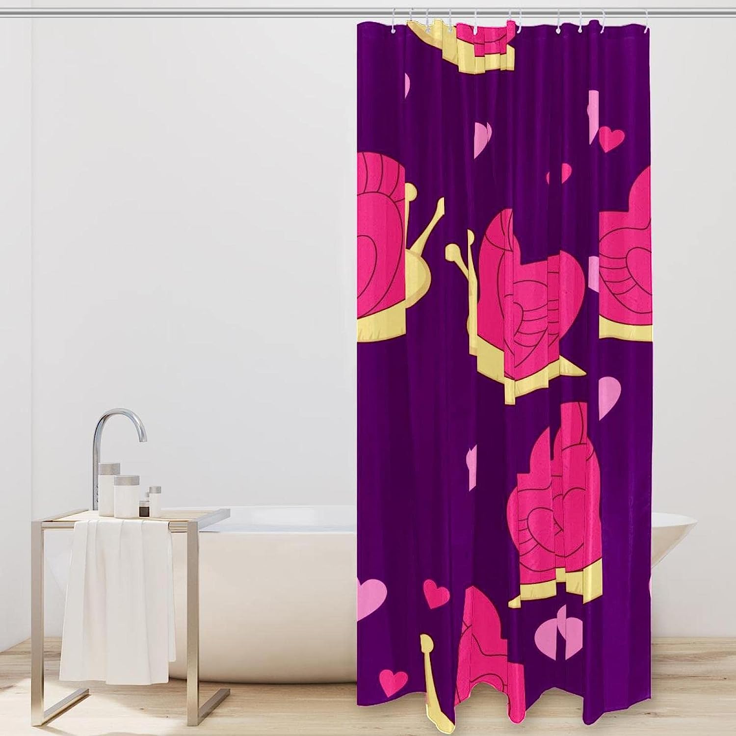 Purple Heart Snails Shower Curtain with Cute Animal Design, Romantic Bathroom Decor