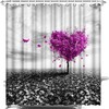 Purple Heart Tree Shower Curtain With Black And White Print Bathroom Decor,