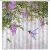 Purple Hummingbird and Butterfly Shower Curtain with Spring Garden Elements for Bathroom Decor 