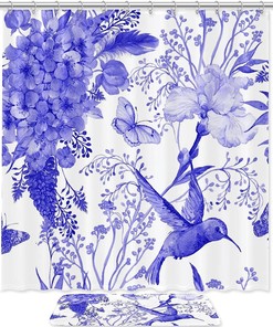 Purple Hydrangea and Hummingbird Fabric Shower Curtain Liner for Bathroom Dcor